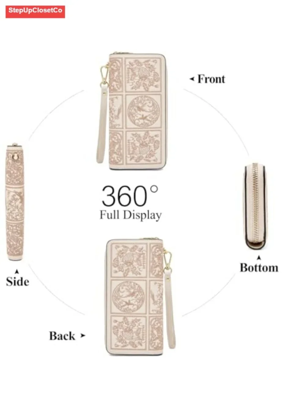 Leather Wallets for Women RFID Blocking Zipper Wristlet Clutch